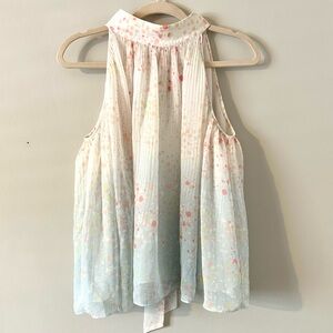 1.STATE Pleated Halter Blouse Pastel Print Feminine Flowy Top M